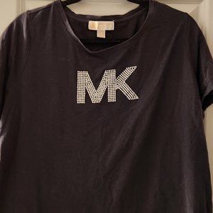 Michael Kors Womens 1X Black Short Sleeve Logo Rhinestones Shirt